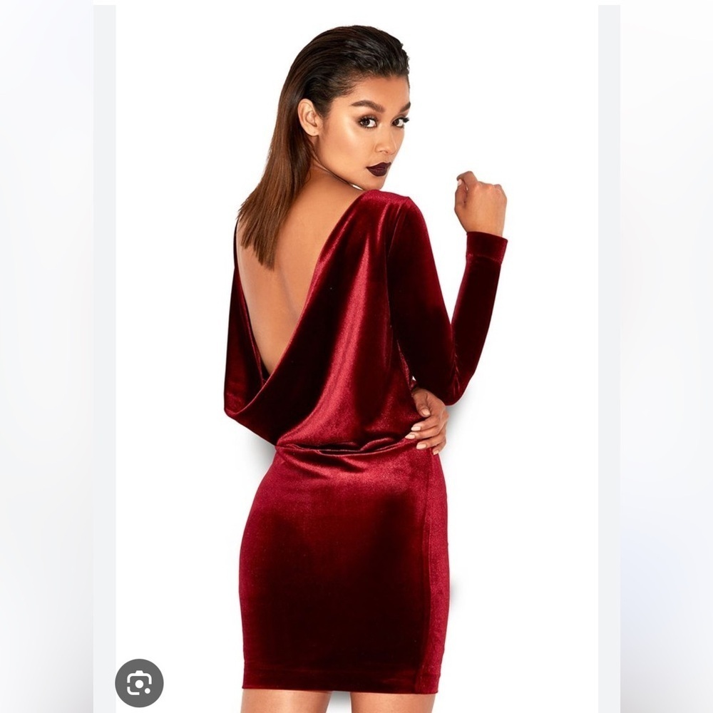 House of CB red velvet Annika mini dress